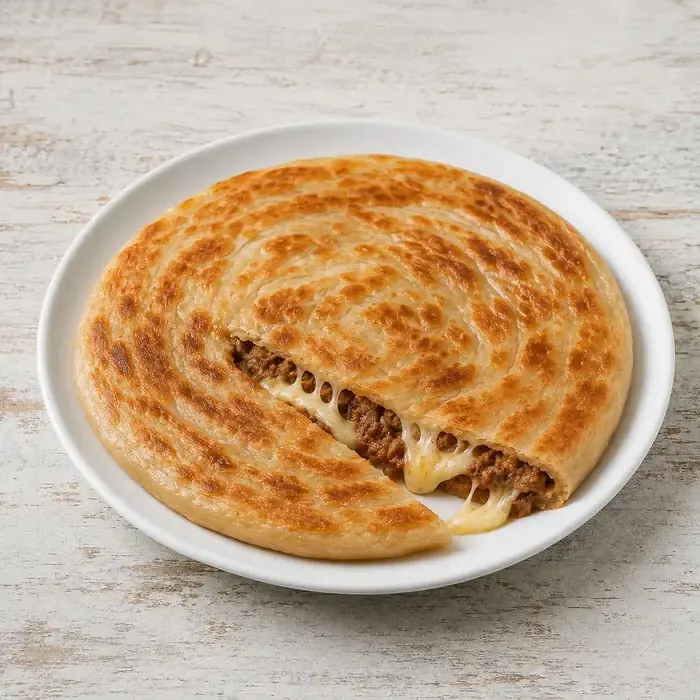 Beef cheese paratha with melted cheese filling