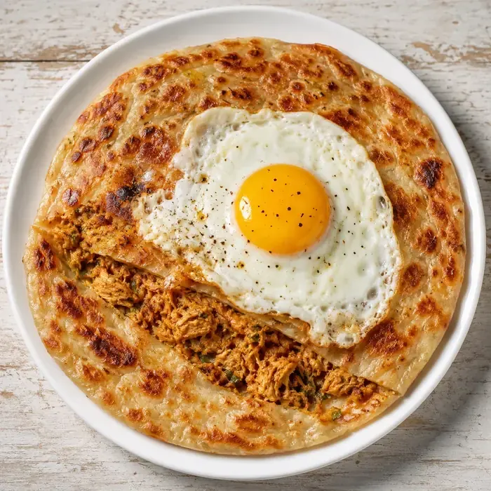 Chicken anda paratha with fried egg on top
