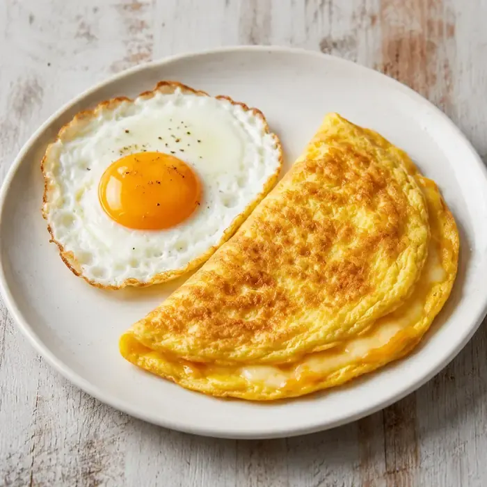 Egg items plate with fry anda and omelette