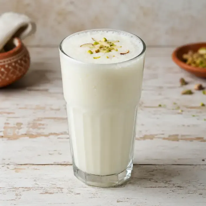 Fresh chilled lassi in a tall glass